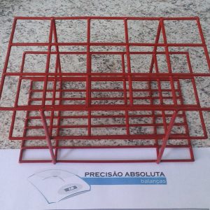 Estante em arame para 24 Tubos De Ensaio c/25 mm de diametro cobertura em PVC - Cor VERMELHA